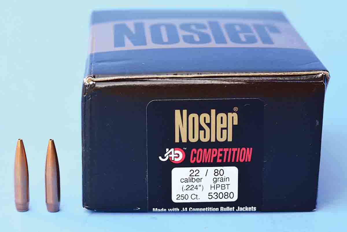 Heavyweight .22-caliber bullets are popular for long-range work, such as the Nosler 80-grain HPBT, which is best stabilized with a 1:7 (or faster) twist rate.